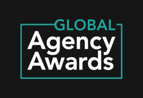 Logo for Global Agency Awards on a black background with green and white text.