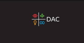 DAC logo with four colored icons: red network, green arrows, yellow lightbulb, and blue infinity symbol on a black background.