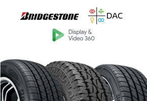 Bridgestone tires with logos for Bridgestone, DAC, and Display & Video 360.