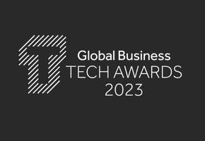 Global Business Tech Awards 2023 logo on a dark background.