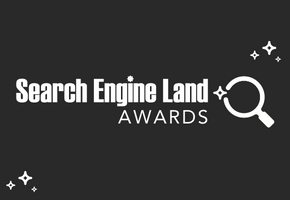 Search Engine Land Awards logo with a magnifying glass graphic and decorative stars on a dark background.