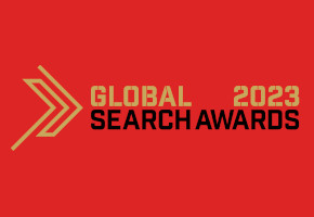 Global Search Awards 2023 logo on a red background.