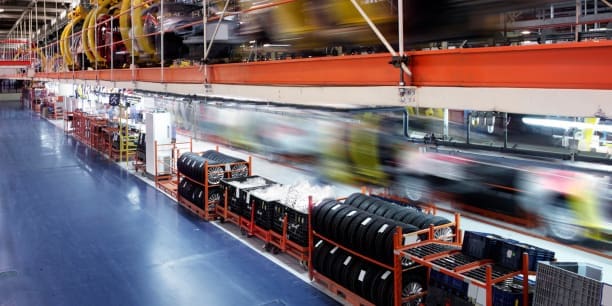 wide angle production line in a car factory