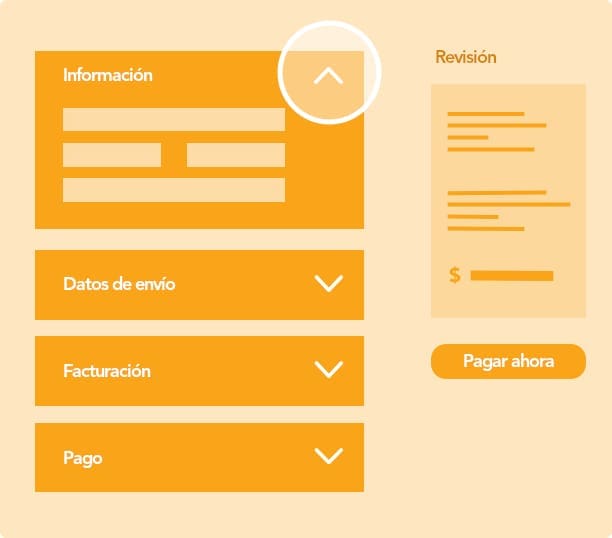 Wireframe de pago de una sola página al estilo acordeón