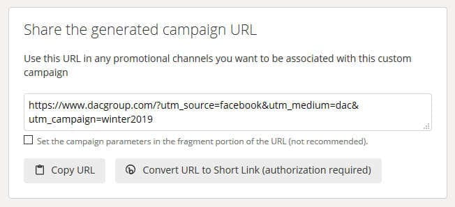 Résultat final du générateur d'URL de Google Campaign