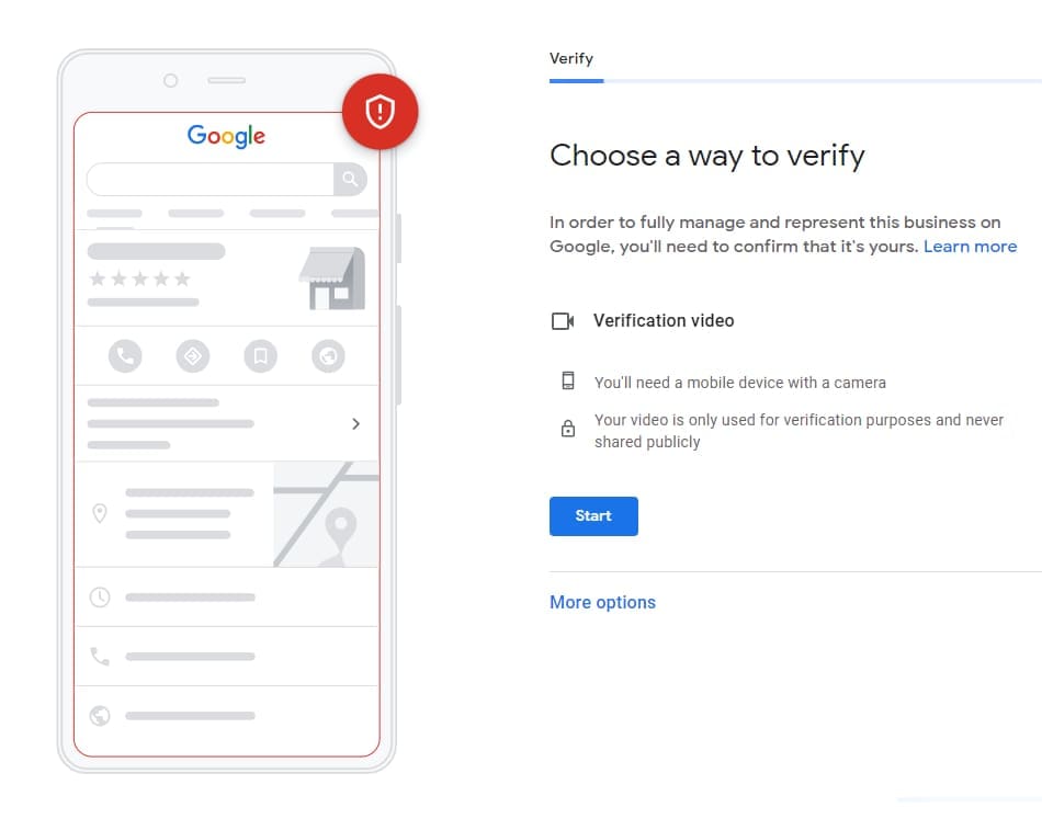 Google's video verification process instructions for Google My Business (GMB).