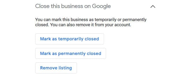 Temporary closure options in Google My Business