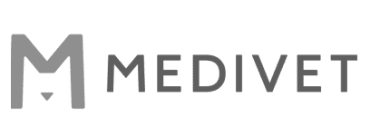 Logo of Medivet featuring a stylized "M" and the text "MEDIVET".