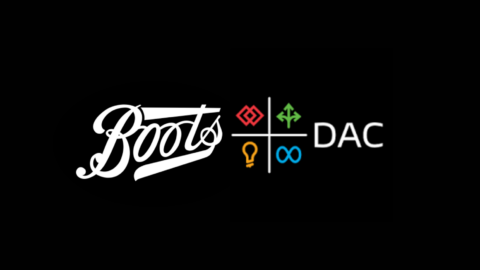 "Boots DAC" logo with stylized text and symbols including red, green, yellow, and blue icons on a black background.