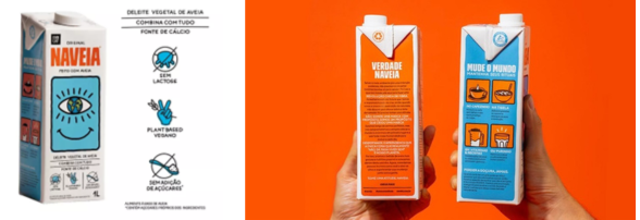 Carton and packaging of Naveia oat milk with nutritional and product information.