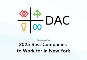 "DAC" logo with symbols, labeled "2025 Best Companies to Work for in New York."