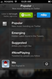 Twitter Music Dropdown Menu