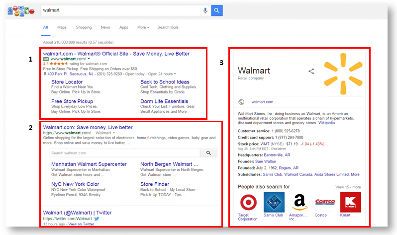 Walmart search results on Google