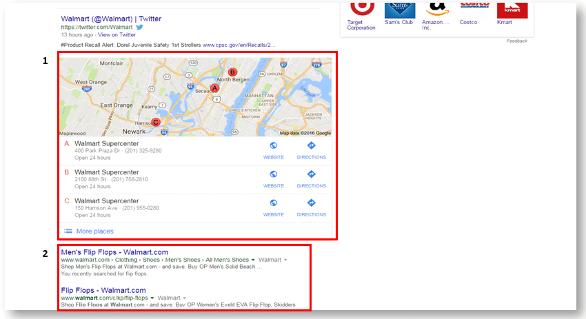 Walmart search results on google local pack