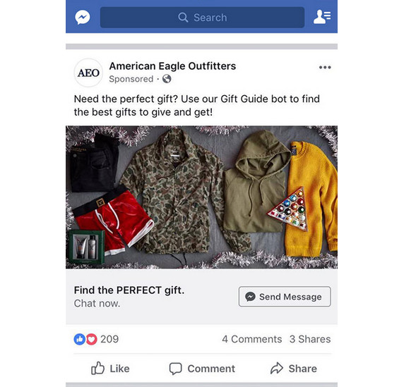 El chatbot basado en keywords de American Eagle en Facebook Messenger 