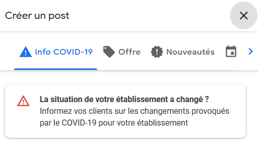 Google Post spécifique au COVID-19 updates